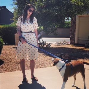 Cream dress with orange polka dots